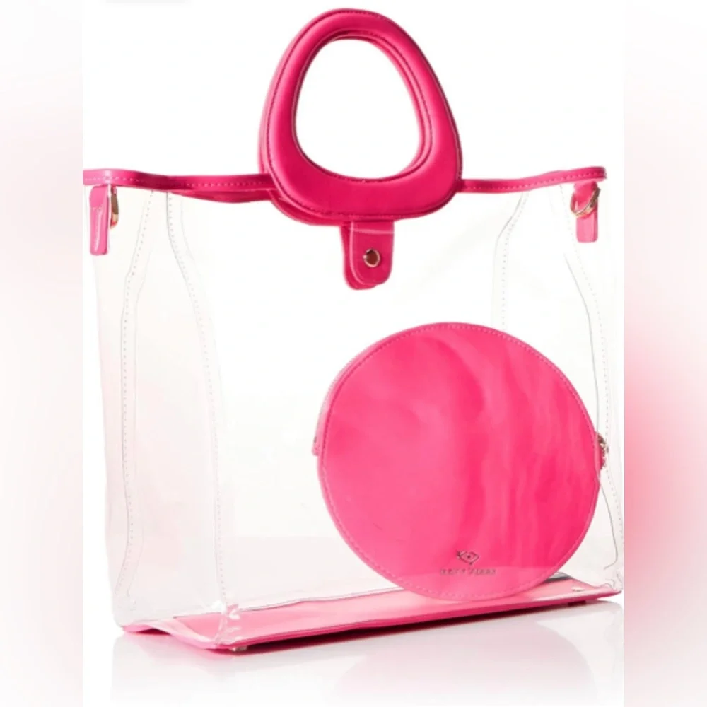 Katy Perry Clear Tote Pink Double Top Handles Jelly Tote With Peace Wristlet - Picture 2 of 11
